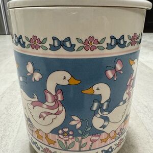 Vintage goose geese, kitchen storage canister container with lid ceramic